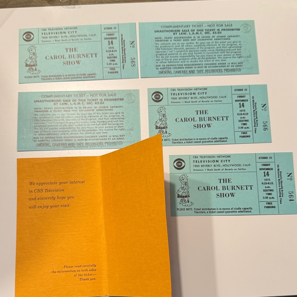Carol Burnett Show-CBS 1975 Tickets with original CBS ticket holder - Picture 3 of 6